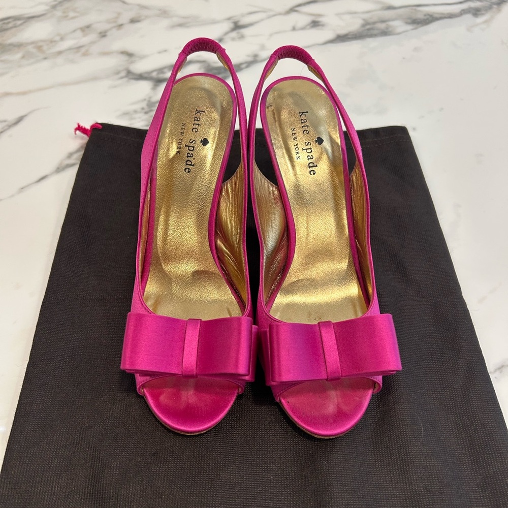 Kate Spade Pink Satin Slingback Heels with Bow